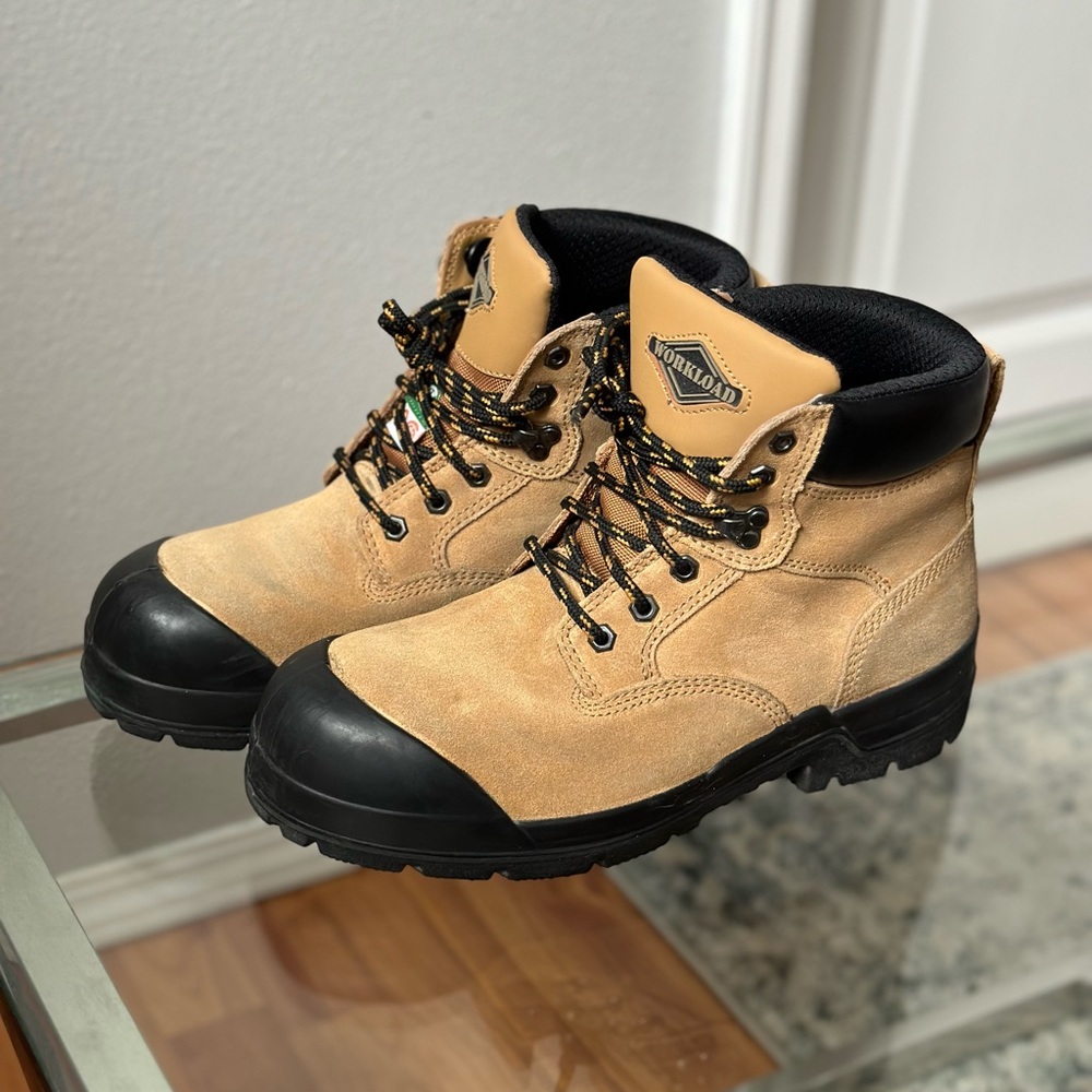 Tan and Black Rugged Work Boots with Protective Toe Cap
